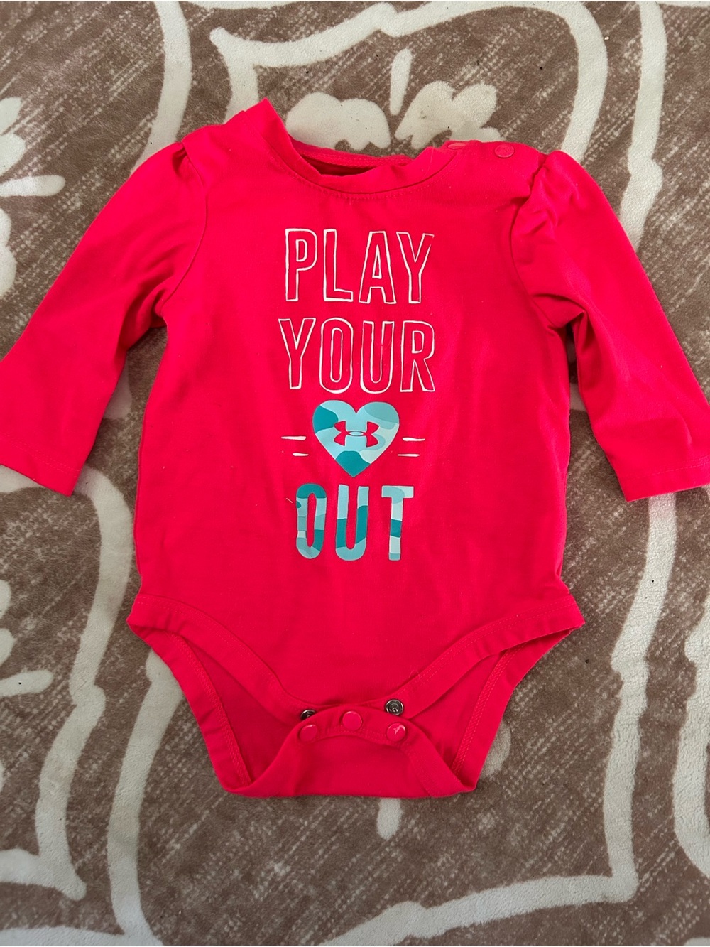Under Armour Red Long-Sleeve Baby One-Piece with Play Your Out Graphic